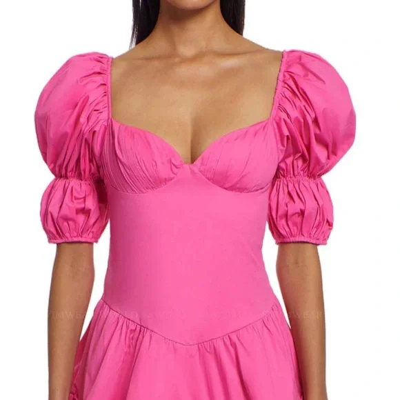 Peixoto Vibrant Pink Puff Sleeve Mini Dress - Picture 2 of 6